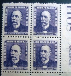 Quadra de selos postais do Brasil de 1954 Joaquim Murtinho