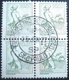 Quadra de selos postais do Brasil de 1977 Pescador