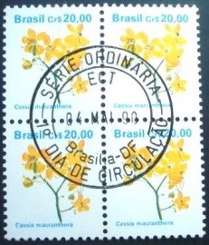 Quadra de selos postais do Brasil de 1990 Fedegoso