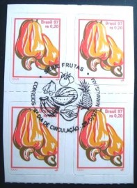 Quadra de selos postais do Brasil de 1997 Caju