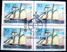 Quadra de selos postais da Argentina de 1970 Navy Day