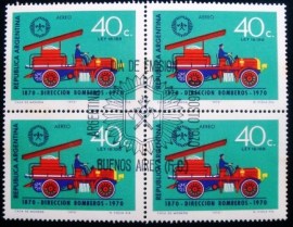 Quadra de selos postais da Argentina de 1970 Centenary of Firefighters Foundation
