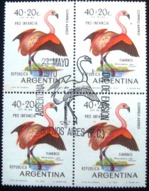 Quadra de selos postais da Argentina de 1970 Chilean Flamingo