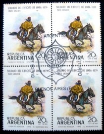 Quadra de selos postais da Argentina de 1970 Military uniforms