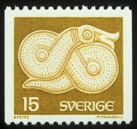 Selo postal da Suécia de 1976 Bronze coiled snake brooch