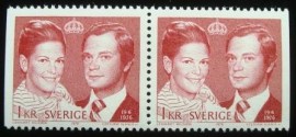 Se-tenant postal da Suécia de 1976 Royal Wedding