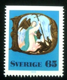Selo postal da Suécia de 1976 Archangel Michael Destroying Lucifer D