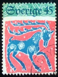 Selo postal da Suécia de 1974 Deer
