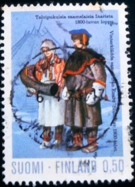 Selo postal da Finlândia de 1972 Sami people in Winter Costume