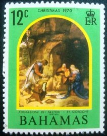 Selo postal das Bahamas de 1970 Adoration of Shepherds