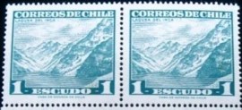 Par de selos postais do Chile de 1968 Lake Inca