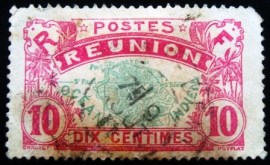 Selo postal de Reunion de 1907 Map of La Reunion 10