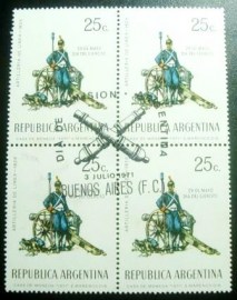 Quadra de selos postais da Argentina de 1971 Artilleryman