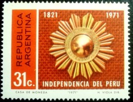 Selo postal da Argentina de 1971 Independence of Peru