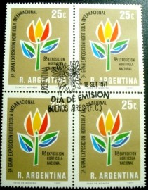 Quadra de selos postais da Argentina de 1971 Flower Show