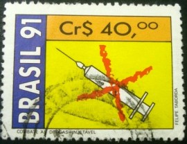 Selo postal do Brasil de 1991 Combate as Drogas Injetáveis