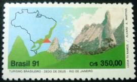 Selo postal do Brasil de 1991 Dedo de Deus / RJ
