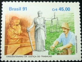 Selo postal de 1991 Justiça do Trabalho - C 1744 N