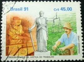 Selo postal de 1991 Justiça do Trabalho - C 1744 U