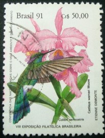 Selo postal do Brasil de 1991 Colibri e Catleya - C 1755 U