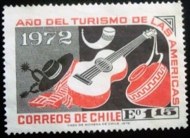 Selo postal do Chile de 1972 Guitar and Earthen Jar