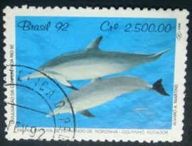 Selo postal do Brasil de 1992 Golfinho