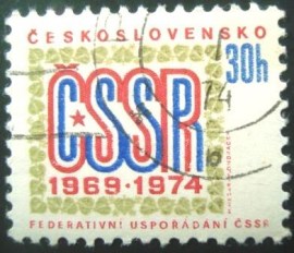 Selo postal da Tchecoslovaquia de 1974 5th anniversary of Federal Government
