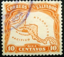 Selo postal de El Salvador de 1924 Map of Centralamerica