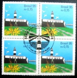 Quadra de selos postais do Brasil de 1995 Farol Santo Antonio da Barra