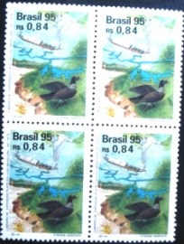 Quadra de selos postais do Brasil de 1995 Pássaro e barco