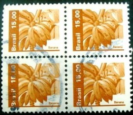 Quadra de selos postais regulares emitido no Brasil em 1983 Banana