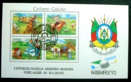 Bloco postal de 1992 ARBRAFEX 92 220 Anos Prefeitura Porto Alegre