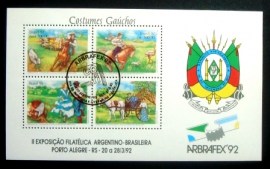 Bloco postal do Brasil de 1992 ARBRAFEX 92 Imprensa Filatélica