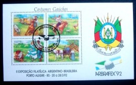 Bloco postal do Brasil de 1992 ARBRAFEX 92 1º Dia de Circulação