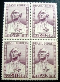 Quadra de selos postais do Brasil de 1954 Alexandre de Gusmão