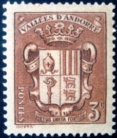 Selo postal da Andorra Francesa de 1936 Coat of Arms of Andorra 1