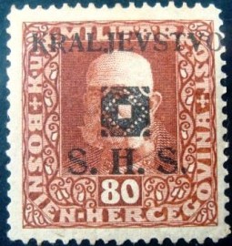 Selo postal do Reino dos Croatas Sérvios e Eslovenos de 1919 Franz Joseph I. 80