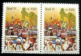 Par de selos postais do Brasil de 1991 Trio Elétrico