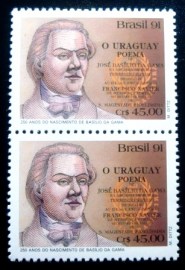 Par de selos comemorativos do Brasil emitidos em 1991 - C 1746 M V