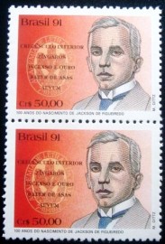 Par de selos postais do Brasil de 1991 Jackson de Figueiredo