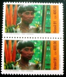 Par de selos postais do Brasil de 1991 Tribo Yanomani