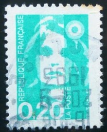Selo postal da França de 1990 Marianne of Briat 0,20