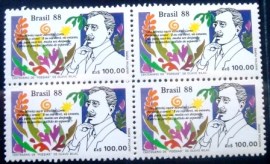 Quadra de selos postais do Brasil de 1988 Olavo Bilac