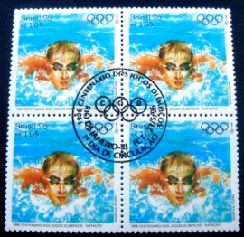 Quadra de selos postais do Brasil de 1975 Natação