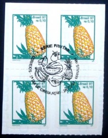 Quadra de selos postais do Brasil de 1997 Abacaxi