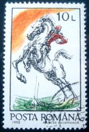 Selo postal da Romênia de 1992 Horse with Rider