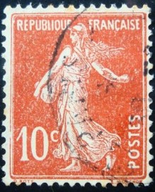 Selo postal da França de 1907 Semeuse fond plein sans sol