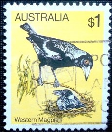 Selo postal da Austrália de 1980 Western Australian Magpie