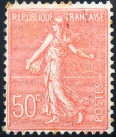 Selo postal da França de 1926 Semeuse lignée 50