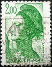 Selo postal da França de 1982 Liberté de Gandon 2 yellow green